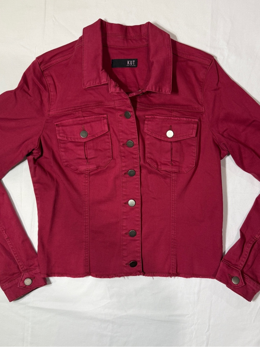 Kut from the Kloth Women’s Strawberry Red Raw Hem Denim Kara Jacket
